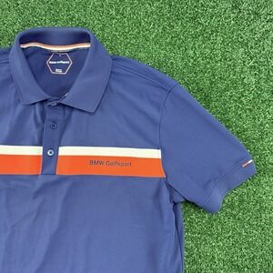BMW Golfsport Polo Shirt Men's Short Sleeve Size Large Blue Stretch